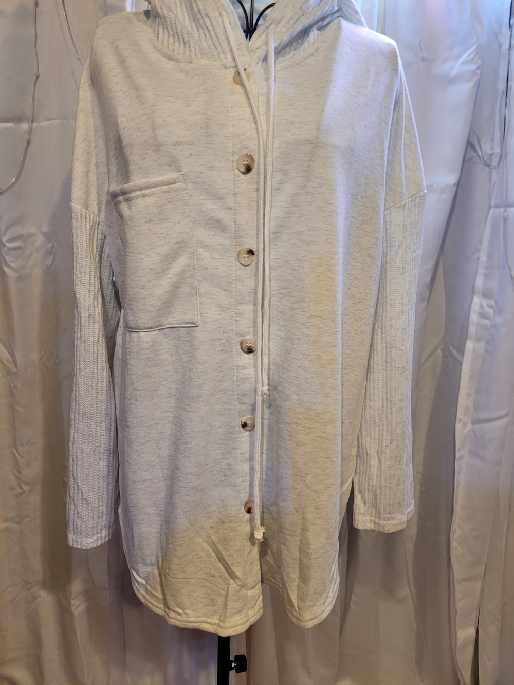 Light Gray Hooded Button-Up Men's Shirt Jacket